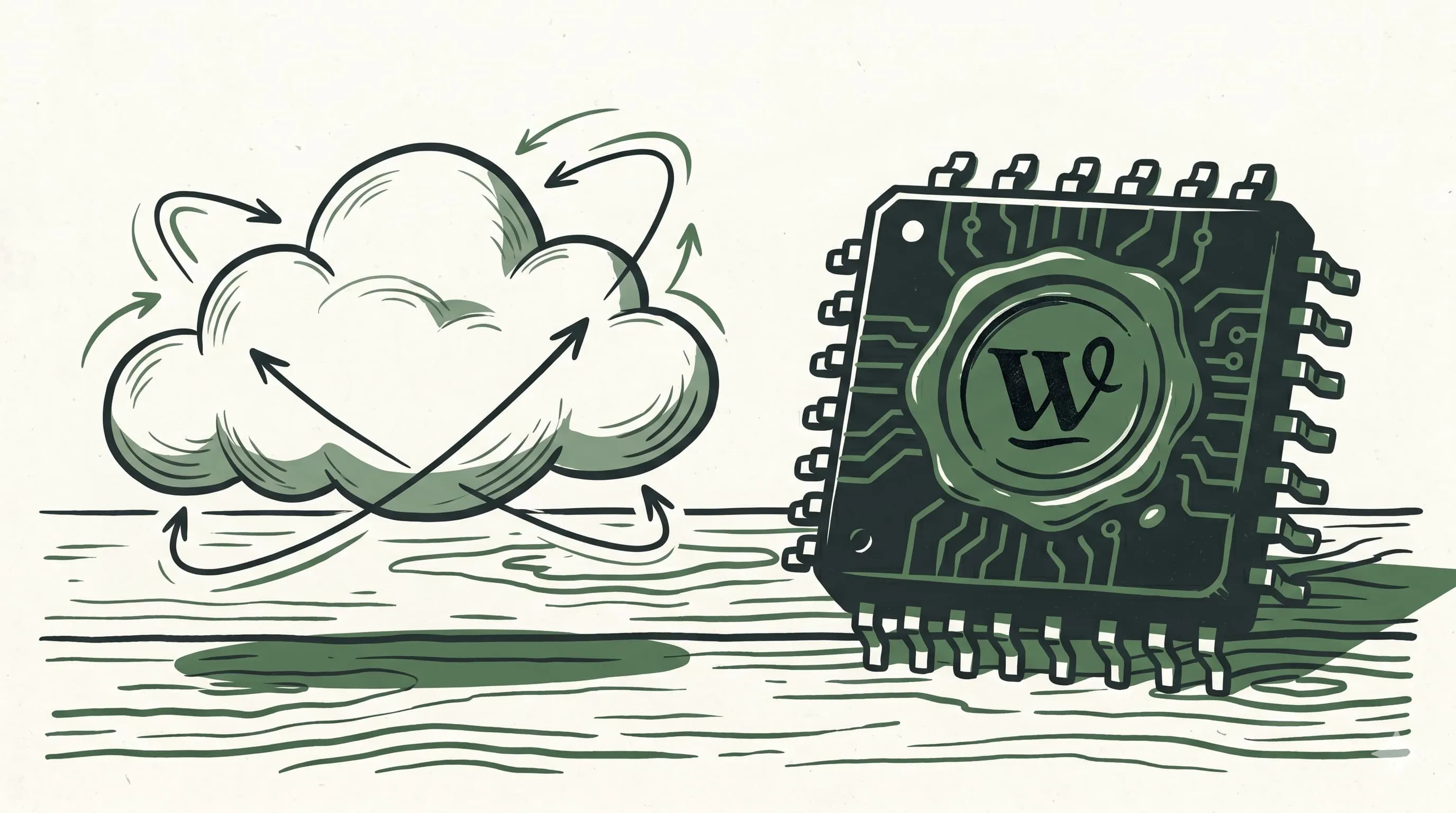 A weightless cloud on the left, a sealed microcontroller chip on the right.