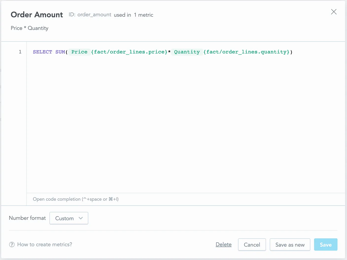 Order Amount metric definition in GoodData.CN