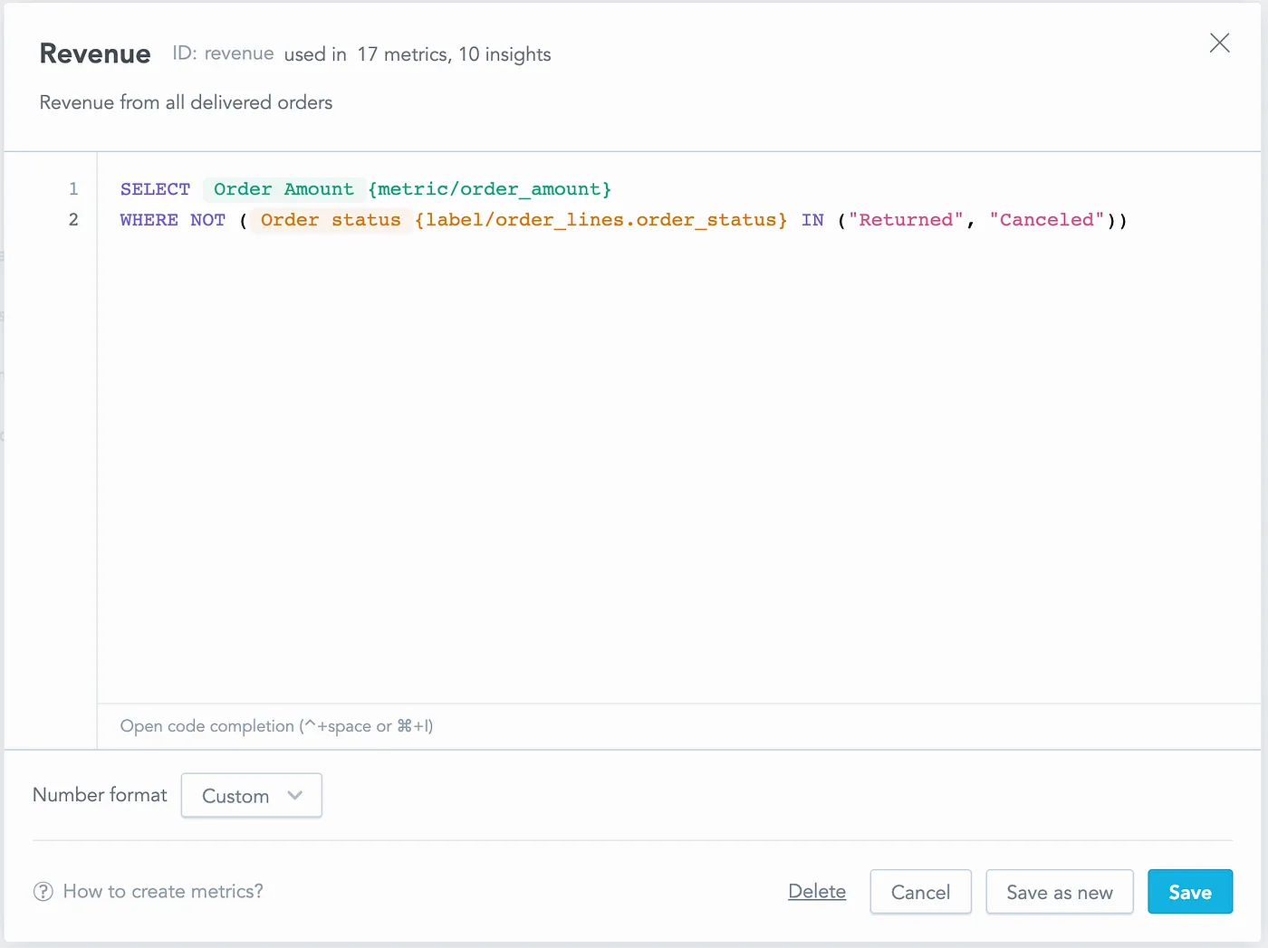 Revenue metric definition in GoodData.CN